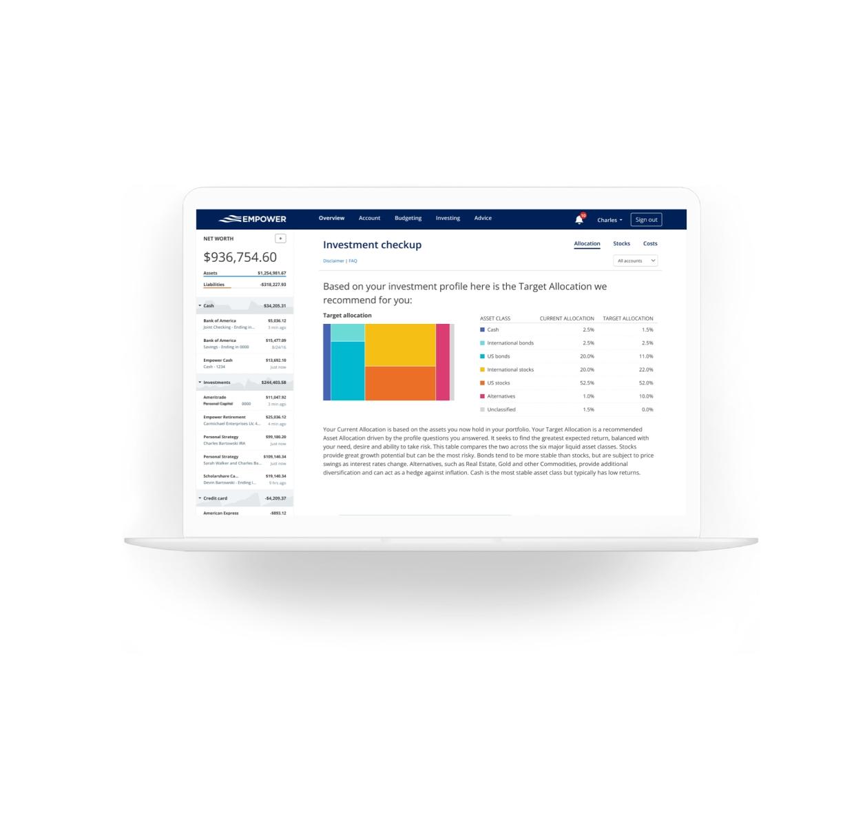 Investment Checkup Desktop Dashboard