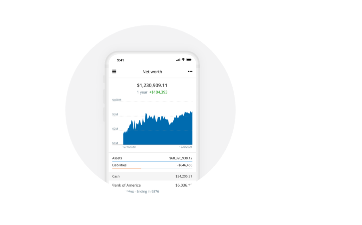 Net worth chart showing on mobile device